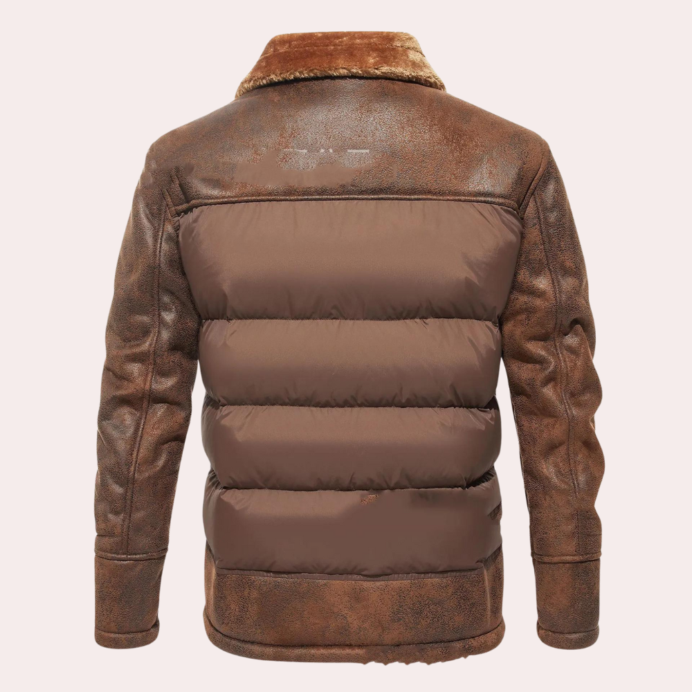 Men’s Jacket - Mixed Material - Hip Length - Stand Collar - Quilted Design