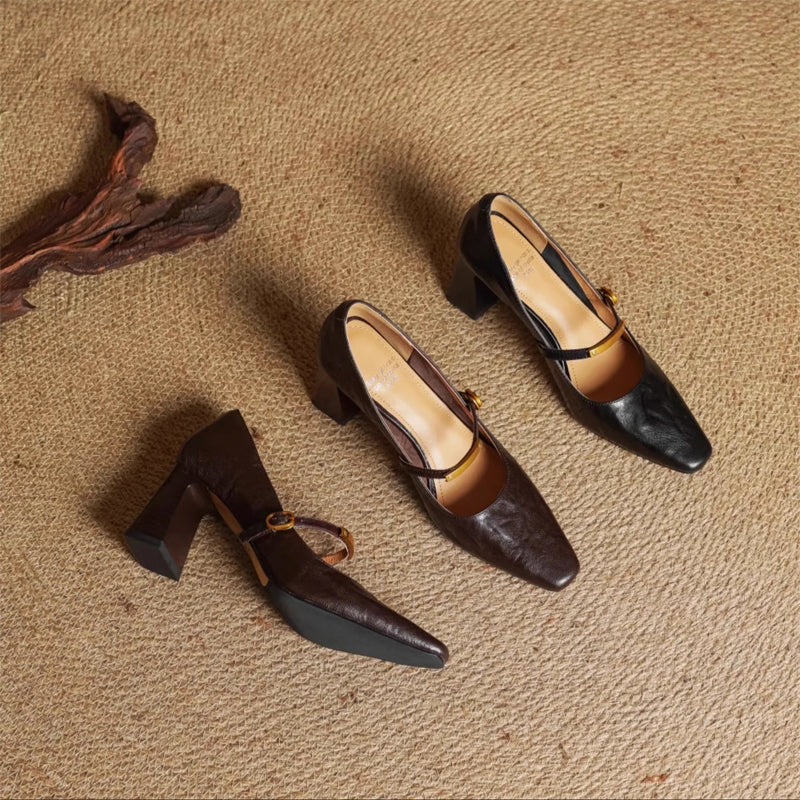 Freya Mary Jane Heels | Square Toe Block Heel