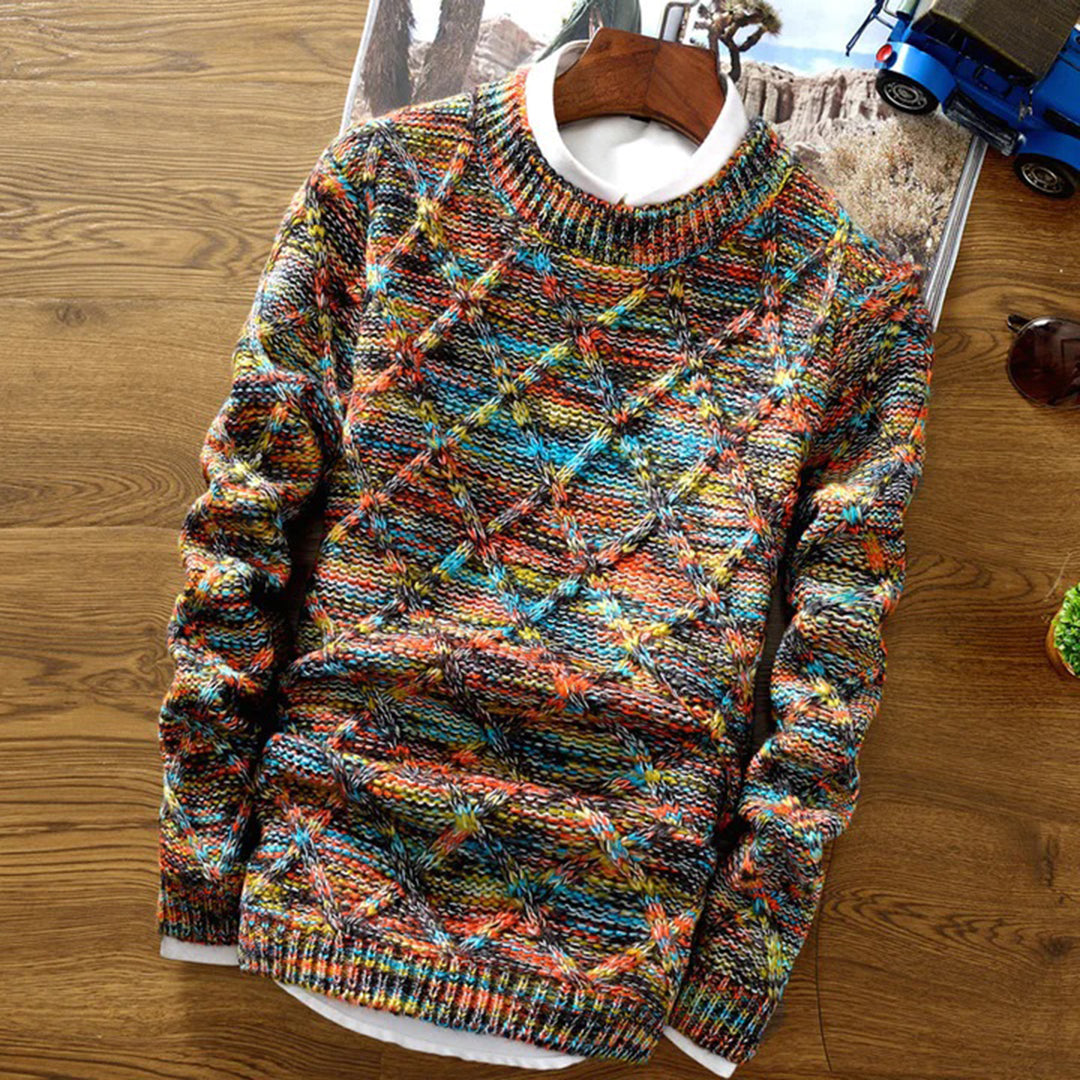 Men's Sweater – Chunky Knit – Diamond Pattern – Regular Fit – Soft and Warm Texture