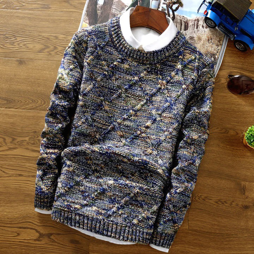 Men's Sweater – Chunky Knit – Diamond Pattern – Regular Fit – Soft and Warm Texture