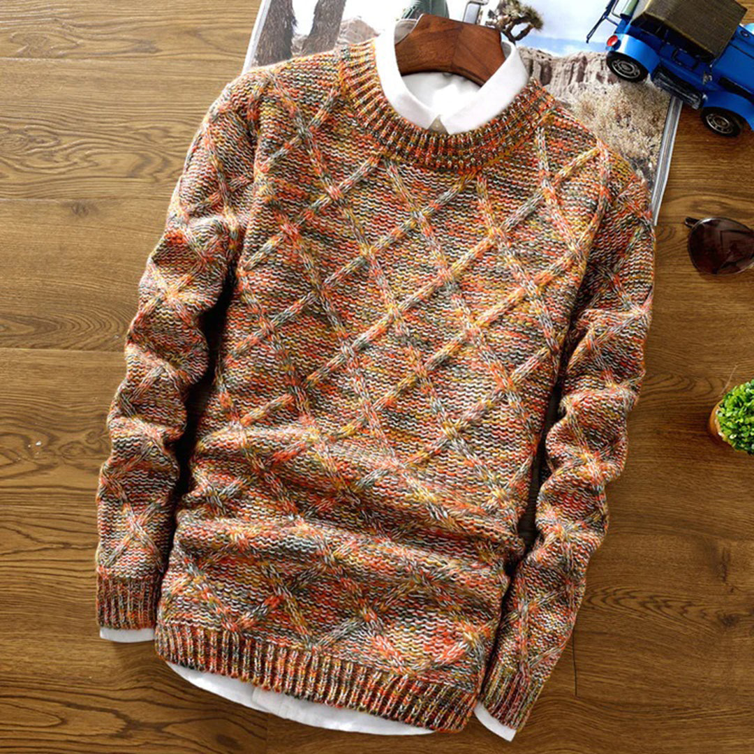 Men's Sweater – Chunky Knit – Diamond Pattern – Regular Fit – Soft and Warm Texture