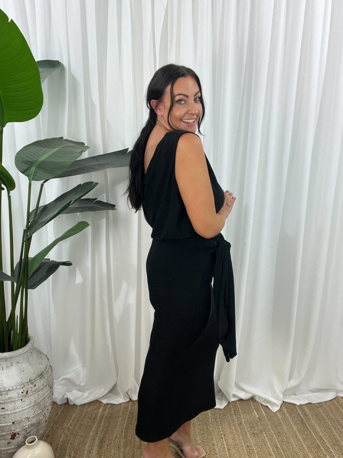 Women Dress - Asymmetric One-Shoulder - Slim Fit - Midi Length with Slit