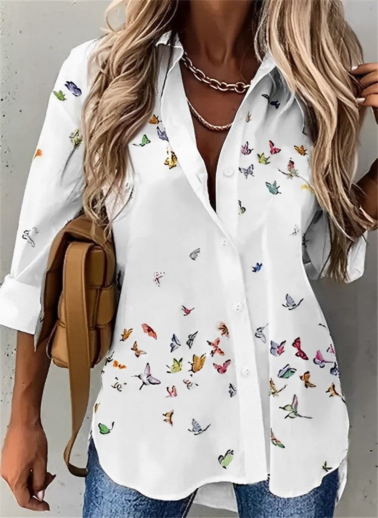 Women's Shirt Blouse - Breathable Cotton - Relaxed Fit - Floral Print - Button Closure