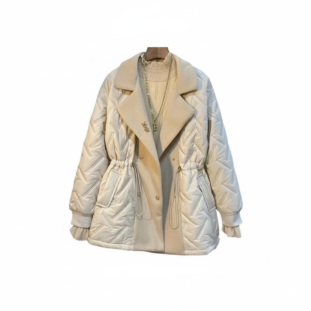 Alina Quilted Double-Breasted Jacket | Drawstring Waist Coat