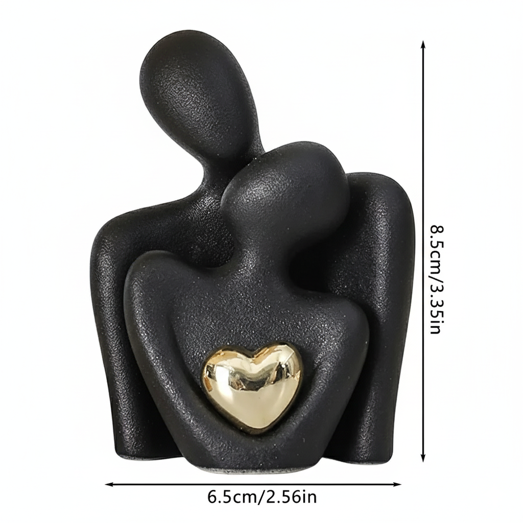 Modern Abstract Sculpture With Metallic Heart Accent