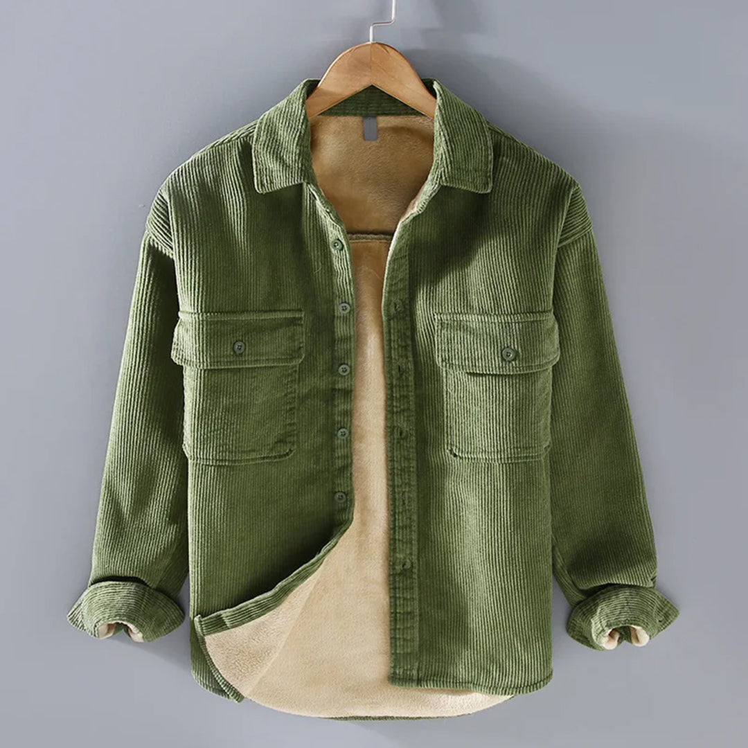 Men's Shirt Jacket - Corduroy - Lined - Button Closure - Casual and Durable Design