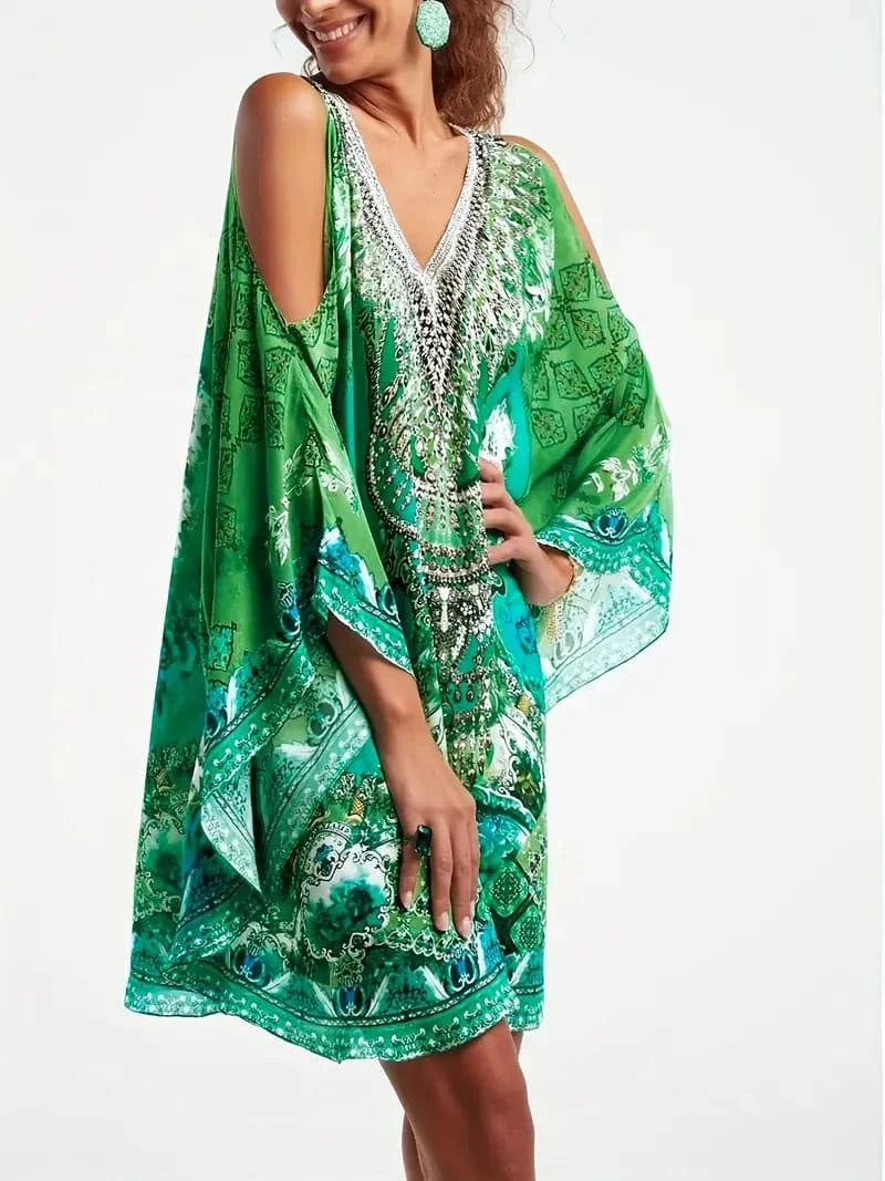 Kvinders Kjole - Luftig Kaftan Stil - Løs Pasform - Broderet Detalje - Elegant Mønster