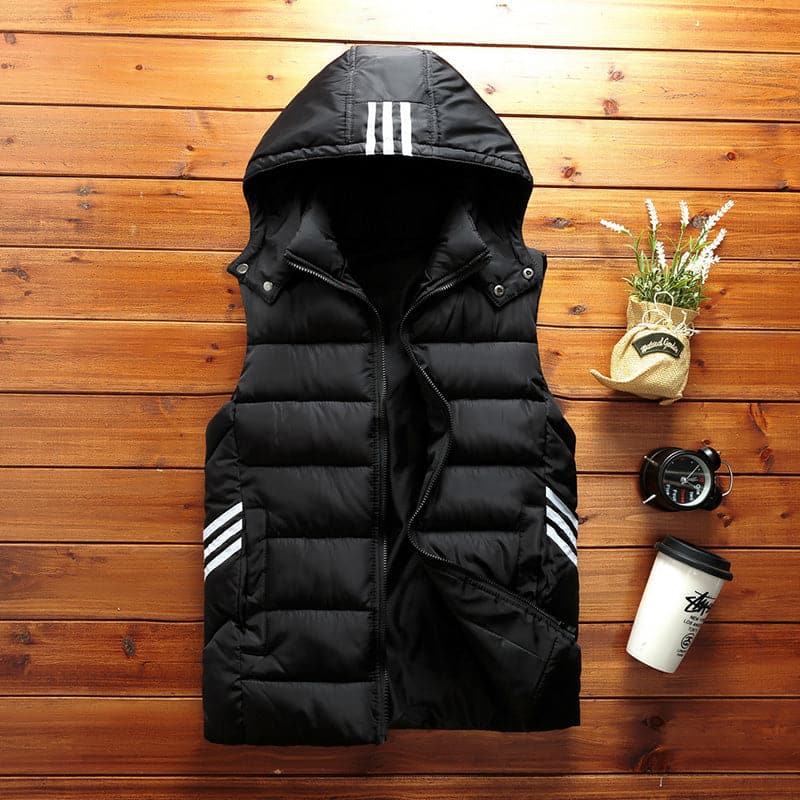 Men's Vest - Padded and Quilted - Insulating and Warm - Hood with Decorative Details