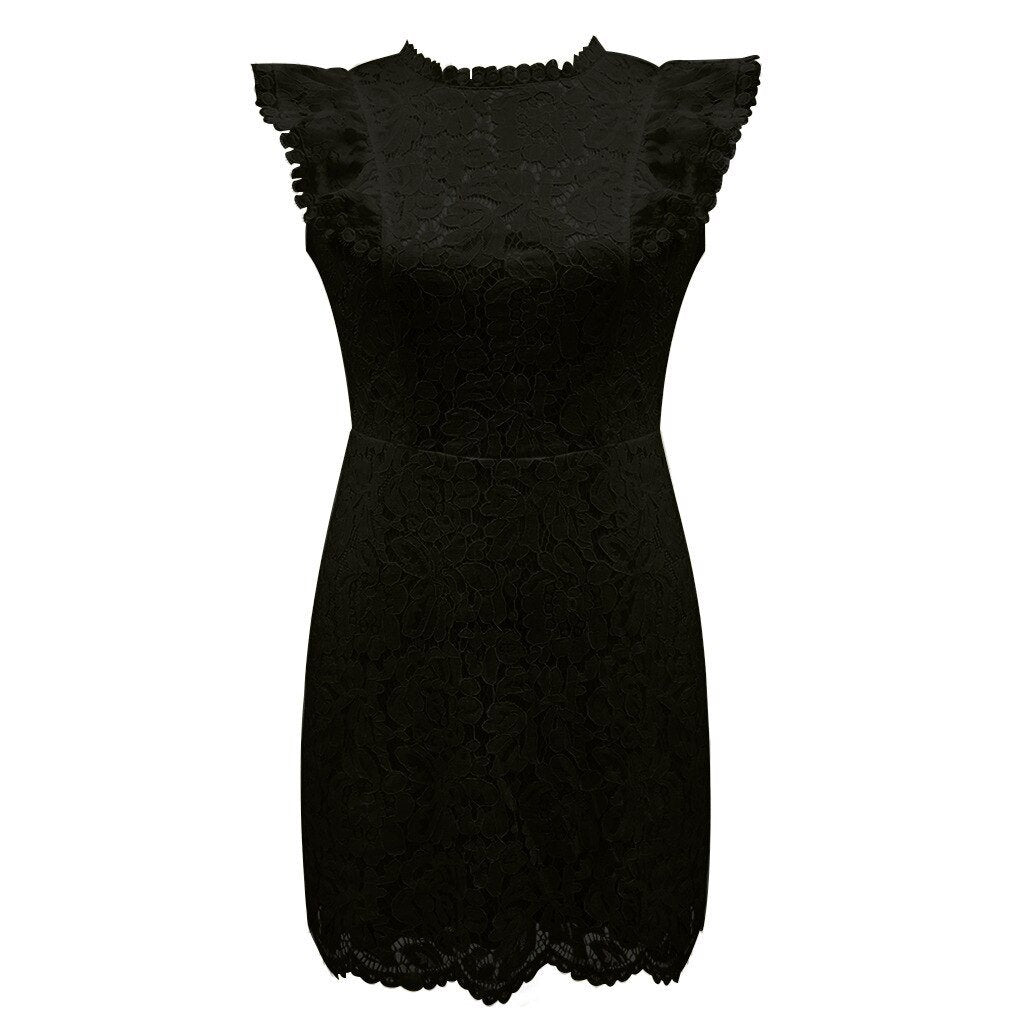 Dress for women – Slim fit lace – Mini length – High neck – Short sleeves