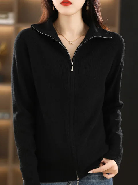 Dame Zip-Up Sweater – Blødt Strik – Høj Krave – Komfortabel og Stilfuld