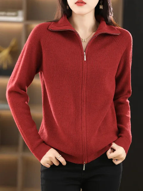 Dame Zip-Up Sweater – Blødt Strik – Høj Krave – Komfortabel og Stilfuld