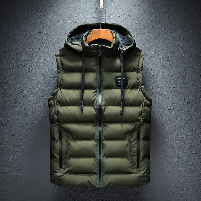 Men’s Puffer Vest - Quilted - Regular Fit - Hooded Stand Collar - Zipper Front