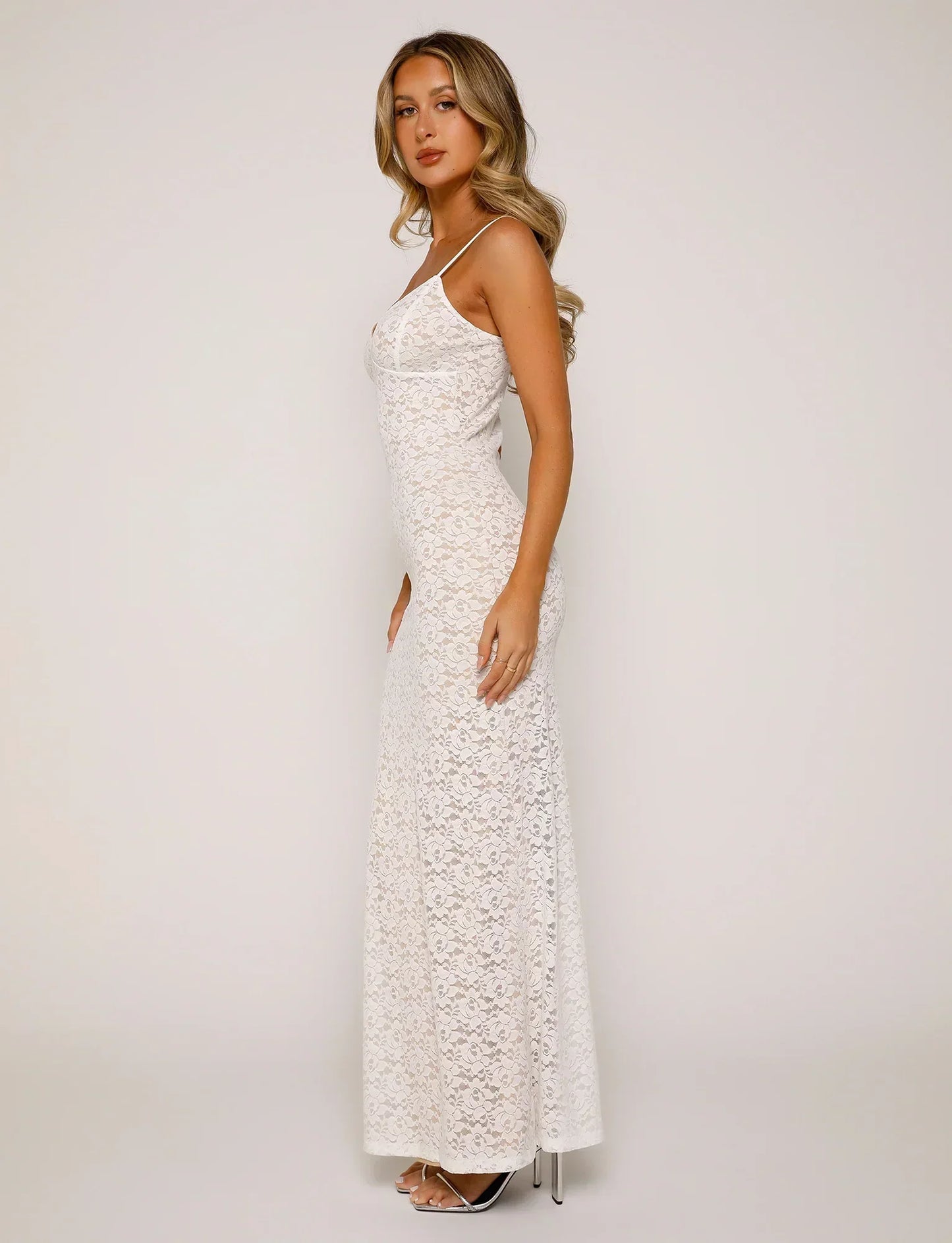 Dress for Women – Slim Fit – Elegant Full Length – V-Neck with Lace