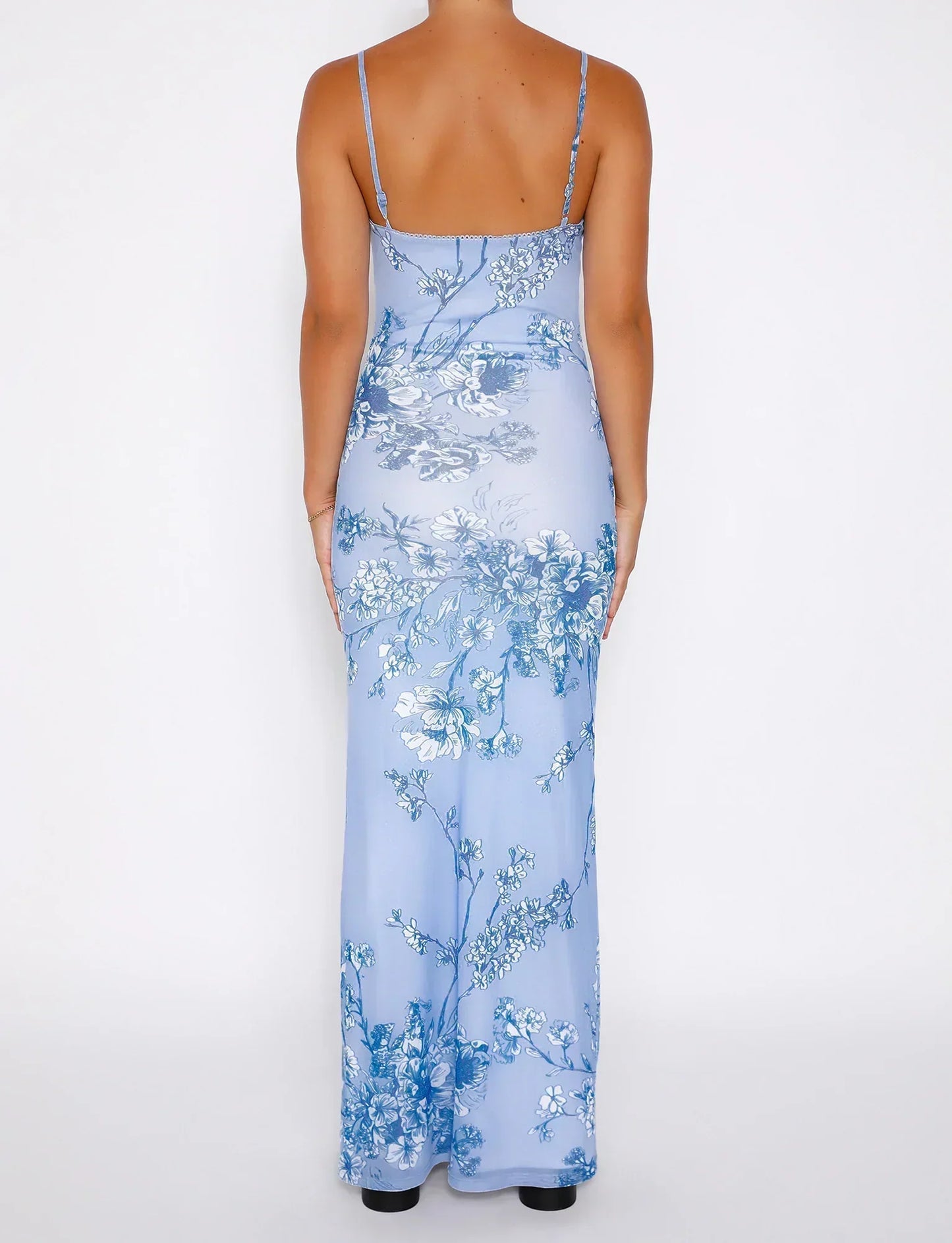 Dress for Women – Slim Fit – Spaghetti Straps – Lace Ruffles – Full Length