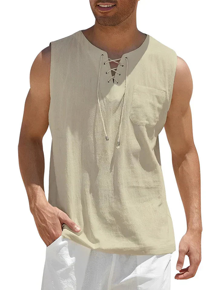 Men's Tank Top – Relaxed Fit – Drawstring Closure – Chest Pocket – Breathable Fabric