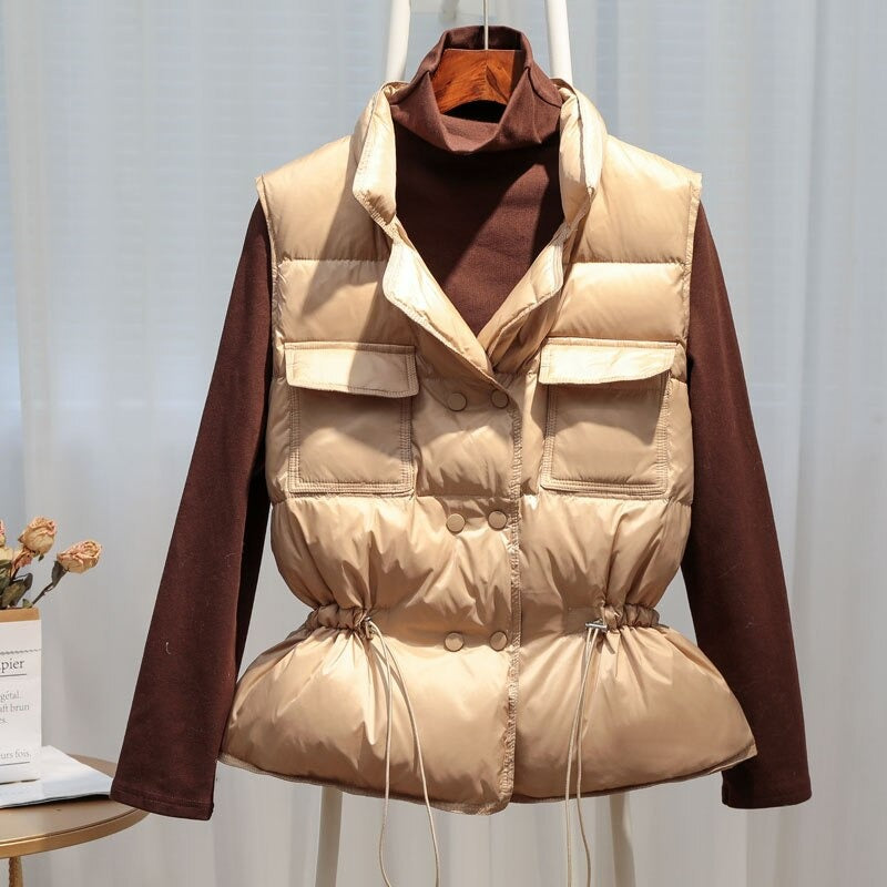 Women’s Vest - Quilted - Standing Collar - Drawstring Waist