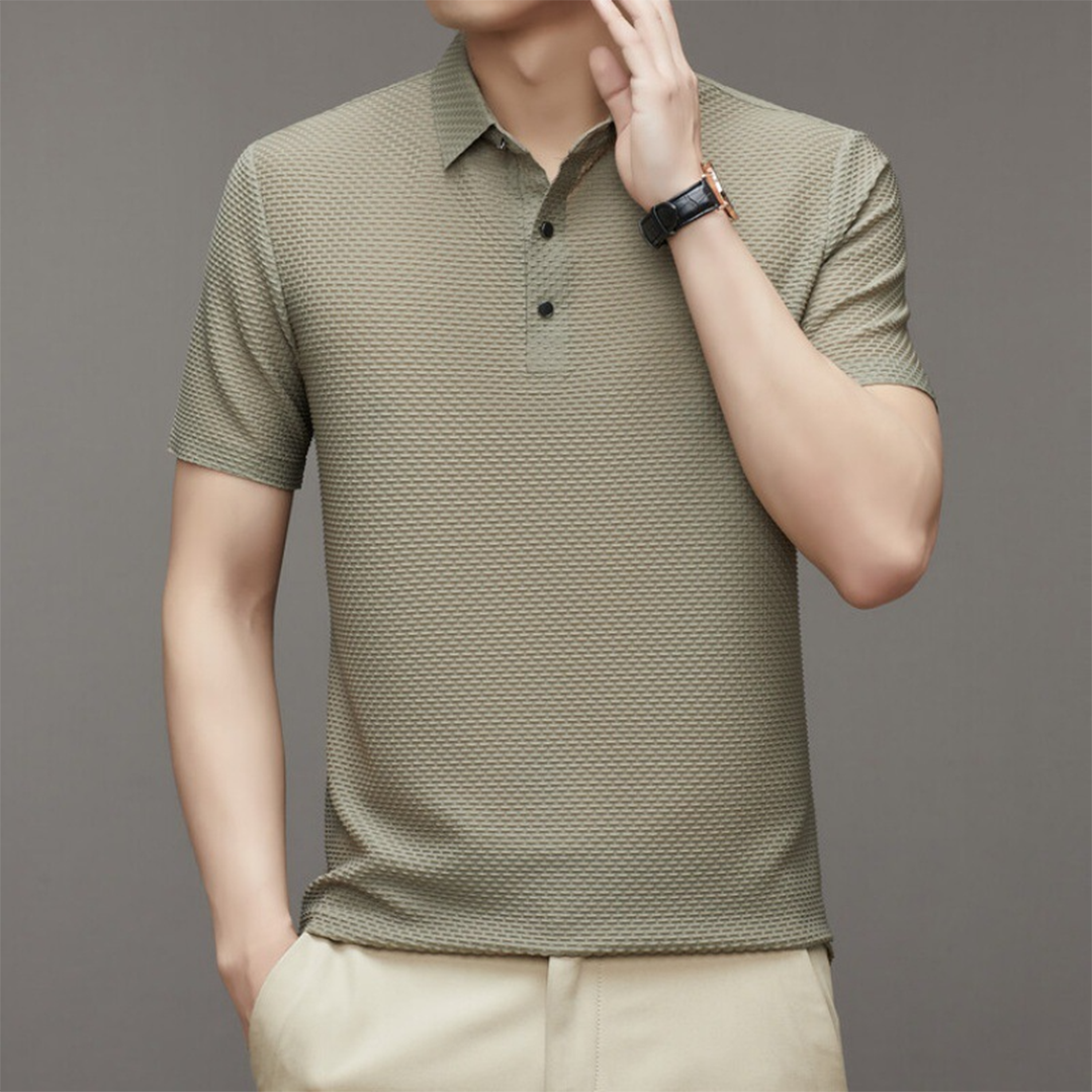 Men's Polo Shirt - Structured Collar - Short Sleeves - Slim Fit - Textured Fabric