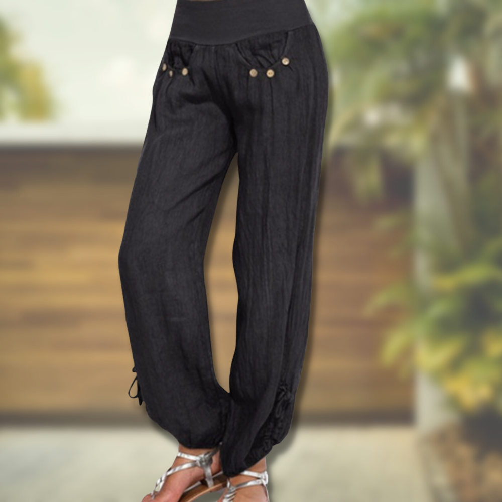 Women's Pants - Relaxed Fit - High-Waisted - Light and Breathable Cotton