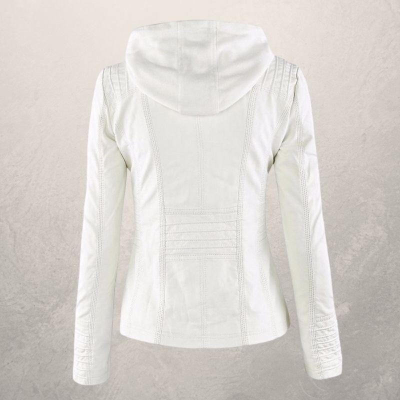 Women's Jacket - Slim Fit in Leather Look - with Hood and Zipper Closure - Trendy Design