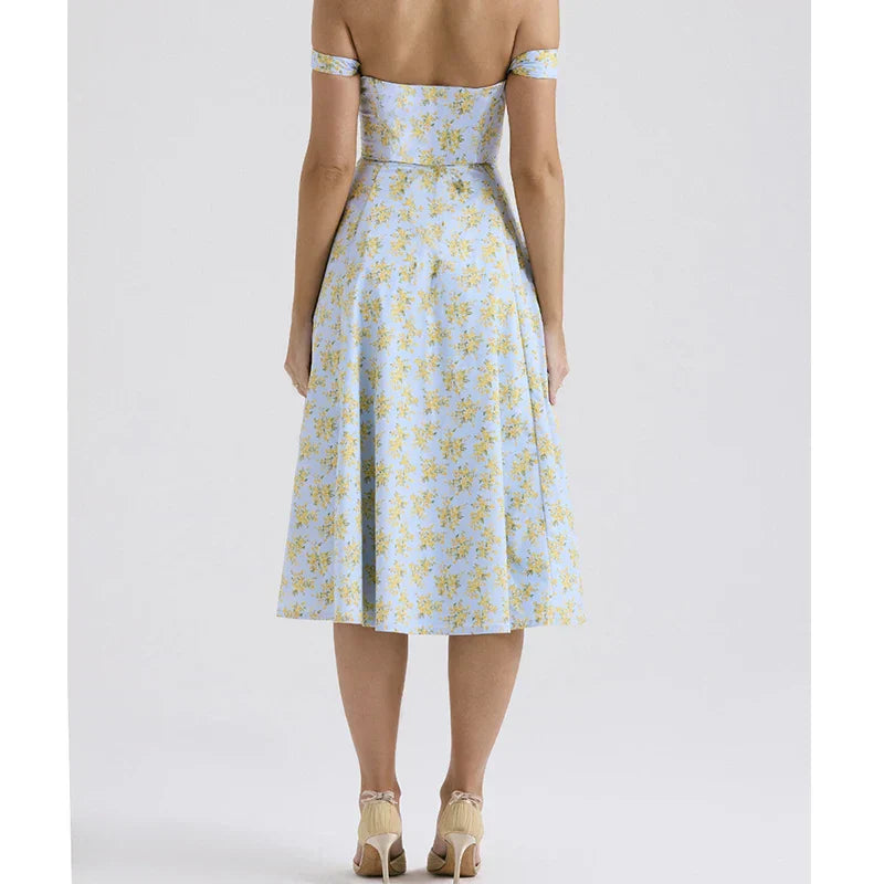 Dress for Women – Corset Design – Floral Print – Slit – Breathable Fabric – Midi Length