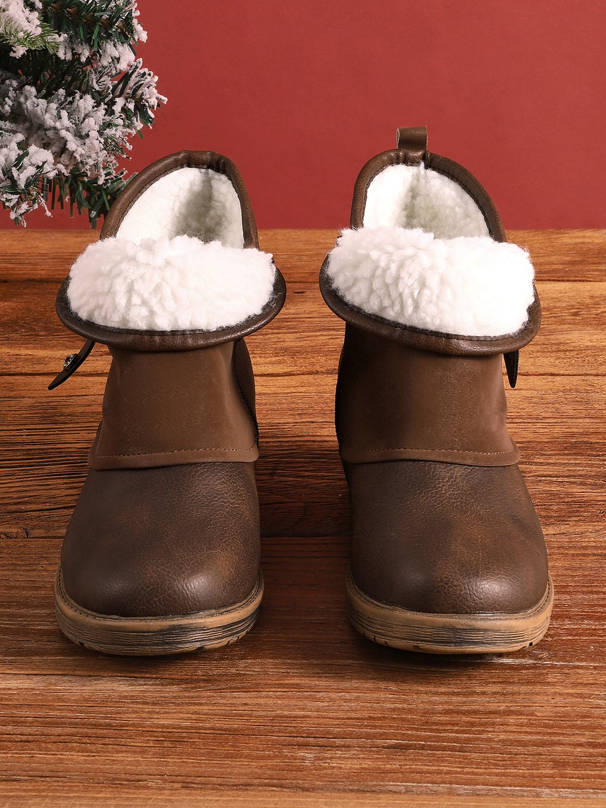 Women's Ankle Boots - Leather Look - Round Toe - Comfortable Heel - Slip-on Design