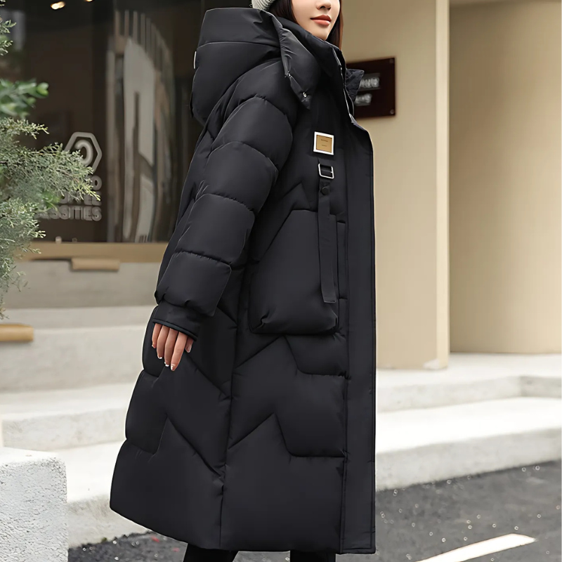 Women’s Coat - Synthetic - Oversized Fit - Maxi Length - Hooded High Collar