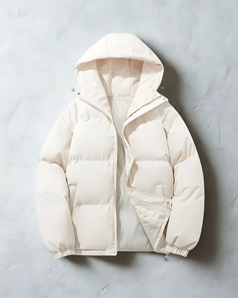 Men’s Puffer Coat - Insulated - Hip Length - Attached Hood - Elasticated Hem