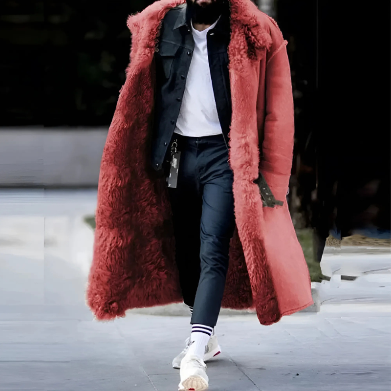 Men’s Trench Coat - Suede - Longline - Shearling Lined - Notched Lapel Collar