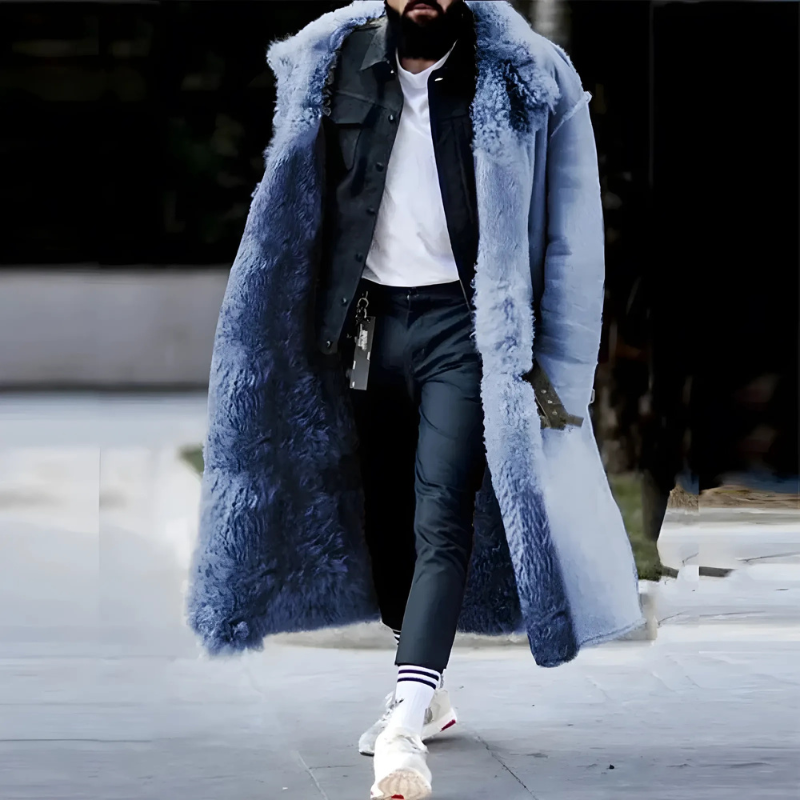 Men’s Trench Coat - Suede - Longline - Shearling Lined - Notched Lapel Collar