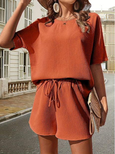 Dame Sæt - Let og Åndbart - Løs Pasform Top & Shorts med Snøre - Casual Look