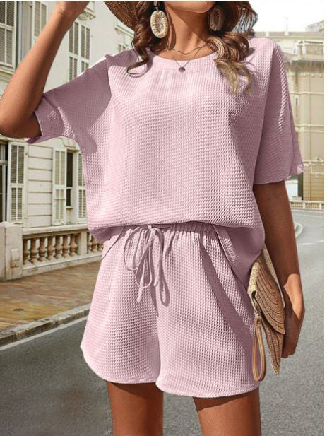Dame Sæt - Let og Åndbart - Løs Pasform Top & Shorts med Snøre - Casual Look