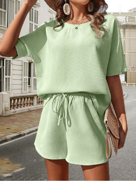 Dame Sæt - Let og Åndbart - Løs Pasform Top & Shorts med Snøre - Casual Look
