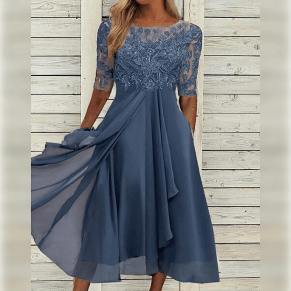 Dame Kjole - Elegant Blonder Overdel - A-line Pasform - Asymmetrisk Letvægts Skørt