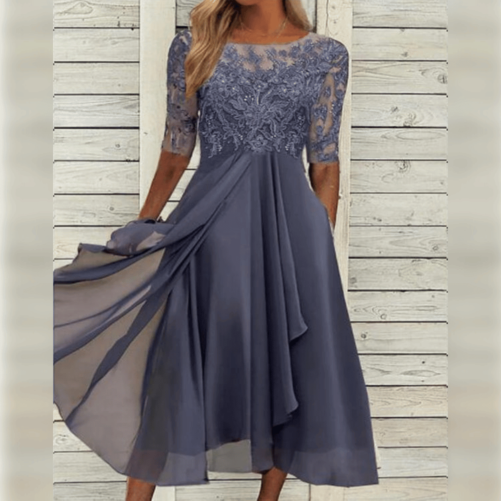 Dame Kjole - Elegant Blonder Overdel - A-line Pasform - Asymmetrisk Letvægts Skørt