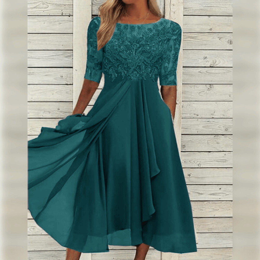 Dame Kjole - Elegant Blonder Overdel - A-line Pasform - Asymmetrisk Letvægts Skørt