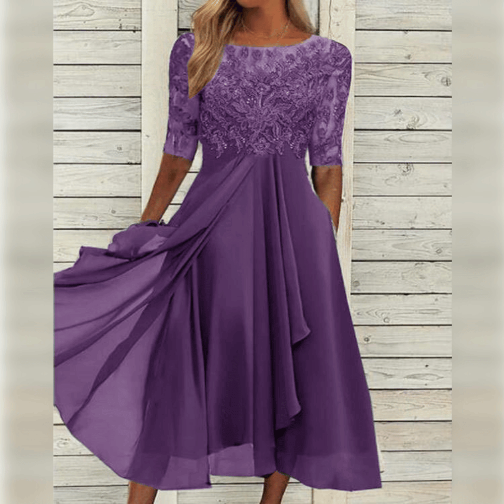 Dame Kjole - Elegant Blonder Overdel - A-line Pasform - Asymmetrisk Letvægts Skørt