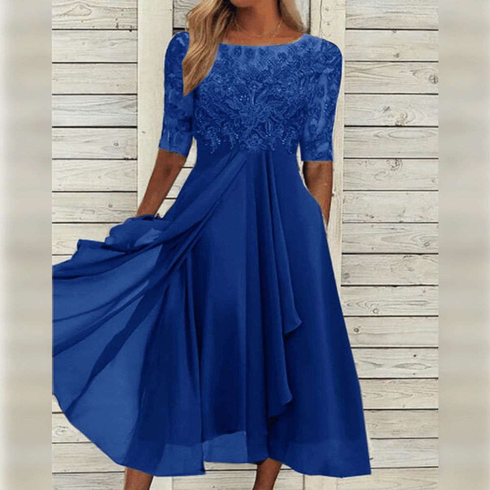 Dame Kjole - Elegant Blonder Overdel - A-line Pasform - Asymmetrisk Letvægts Skørt