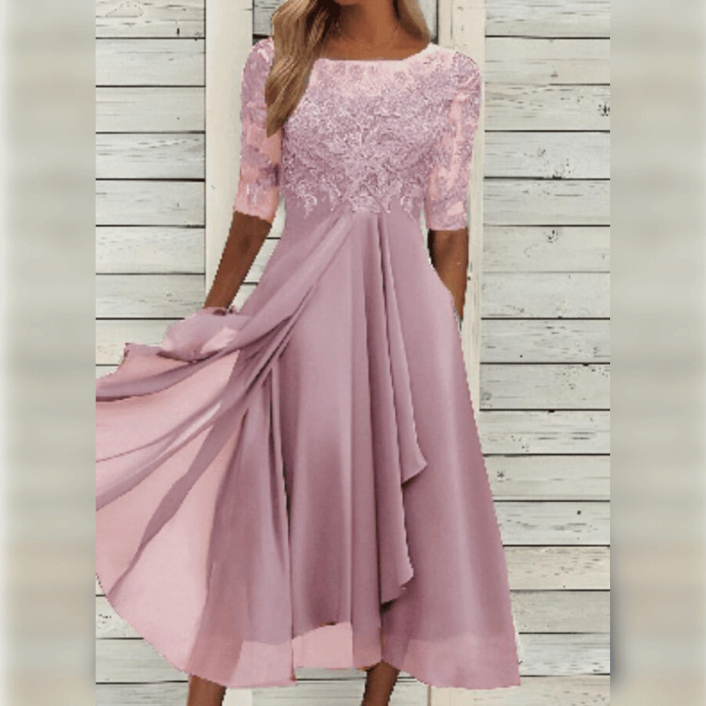 Dame Kjole - Elegant Blonder Overdel - A-line Pasform - Asymmetrisk Letvægts Skørt