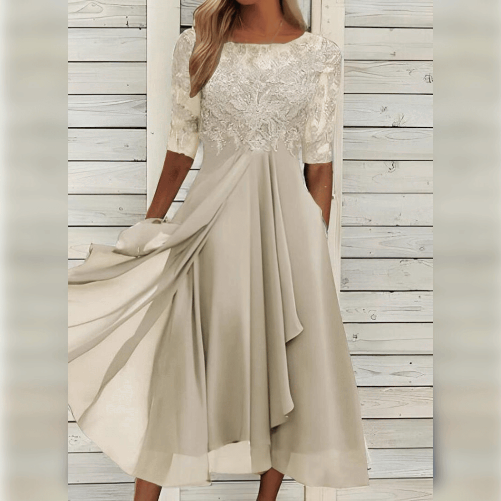 Dame Kjole - Elegant Blonder Overdel - A-line Pasform - Asymmetrisk Letvægts Skørt