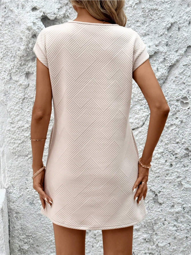 Dress for women – relaxed fit – textured pattern – short sleeves – mini length