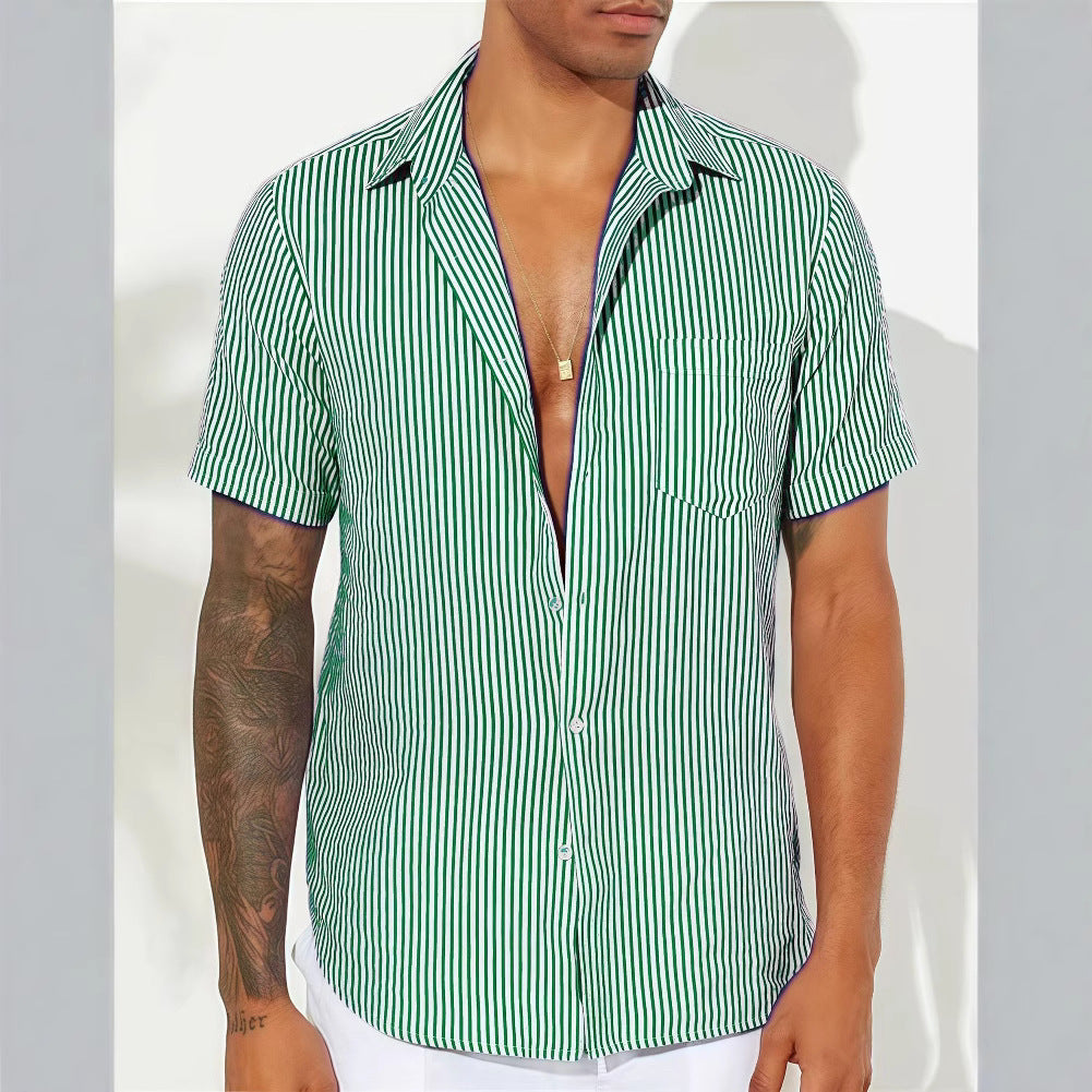 Men's Shirt – Relaxed Fit – Short Sleeves – Striped – Breathable Design
