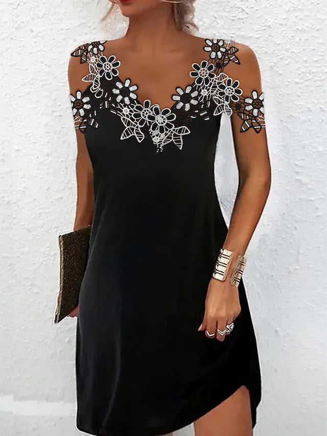 Dress for Women – Slim Fit Evening Dress – V-Neck – Embroidered Lace – Sleeveless