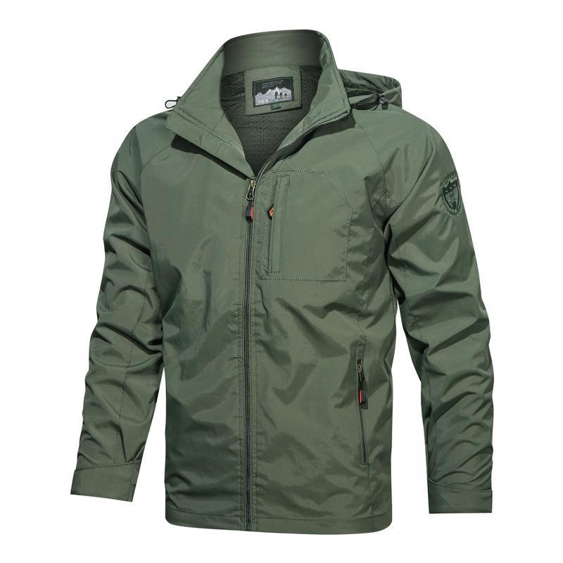 Men's Jacket with Hood – Lightweight and Wind-Resistant – Zipper Closure – Multiple Zipper Pockets