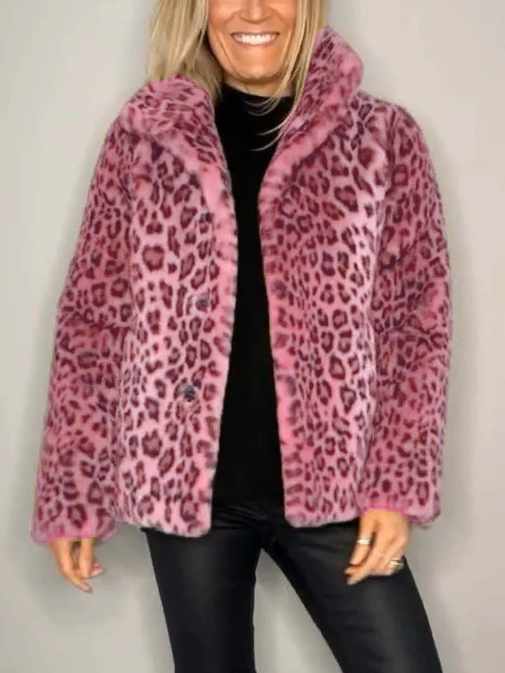 Women's Coat – Oversized Fit – Soft Faux Fur – Leopard Pattern – Casual Style