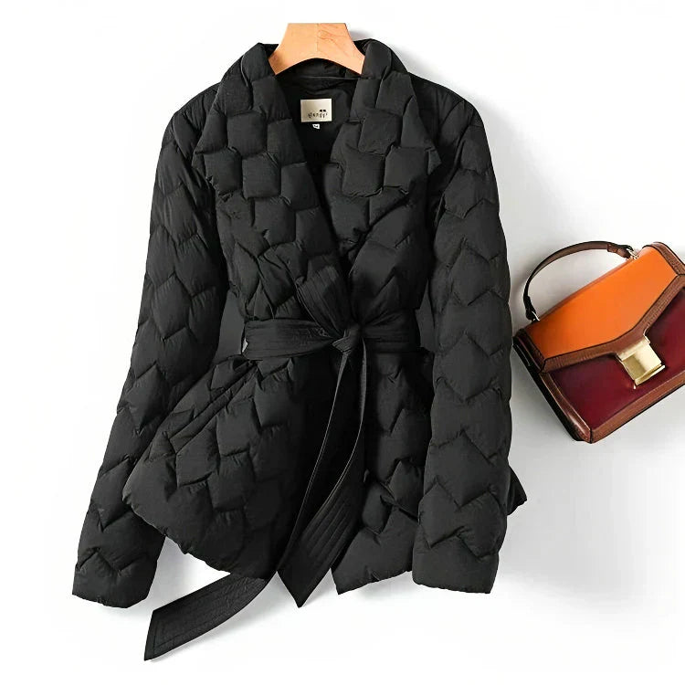 Dame Jakke - Vatteret Wrap-Design - Bælte i Taljen - Elegante Notch-Revers
