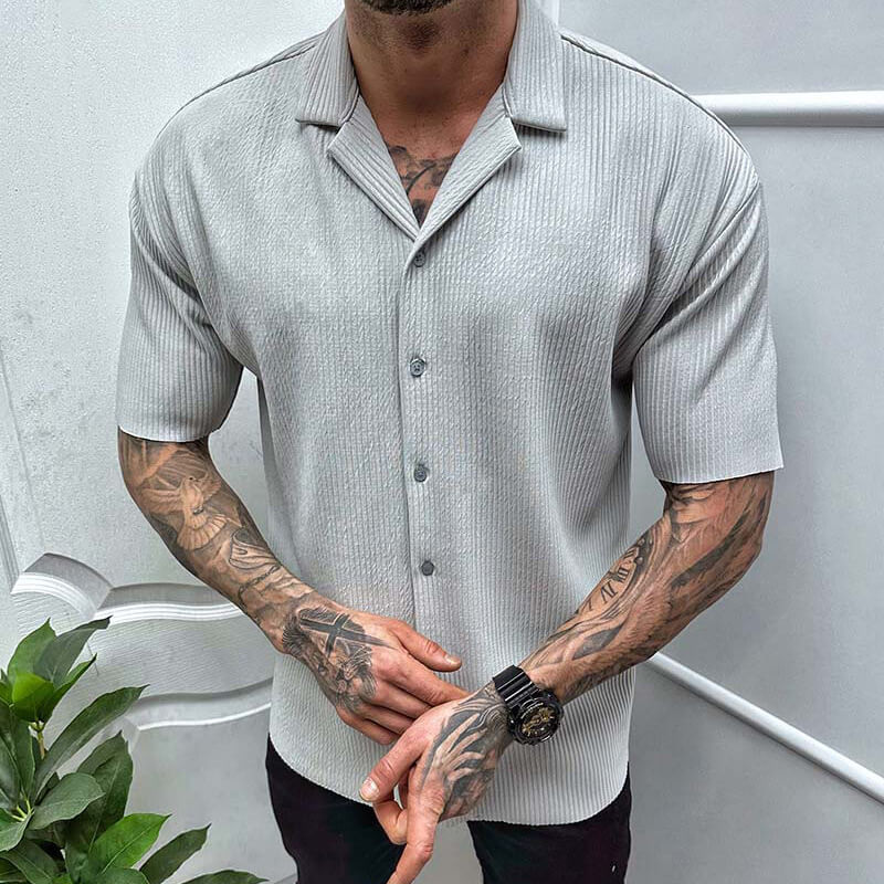 Men's Shirt with Short Sleeves – Regular Fit – Breathable Textured Fabric – Button Closure