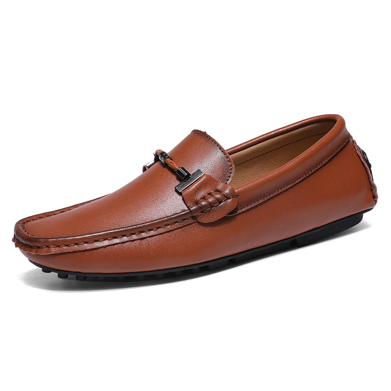 Herre Loafers – Læder Slip-On – Metalspænde – Rund Tå – Skridsikker Sål