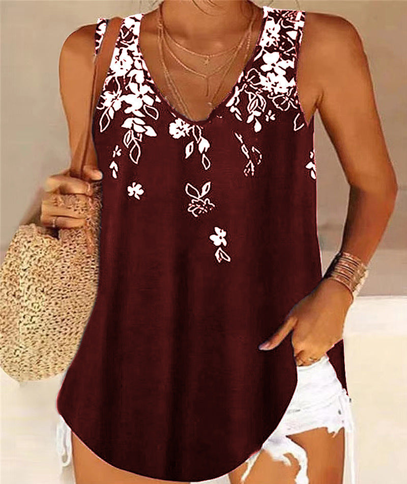 Women's Tank Top – Floral Pattern – V-Neck – Relaxed Fit – Sleeveless Lightweight Quality