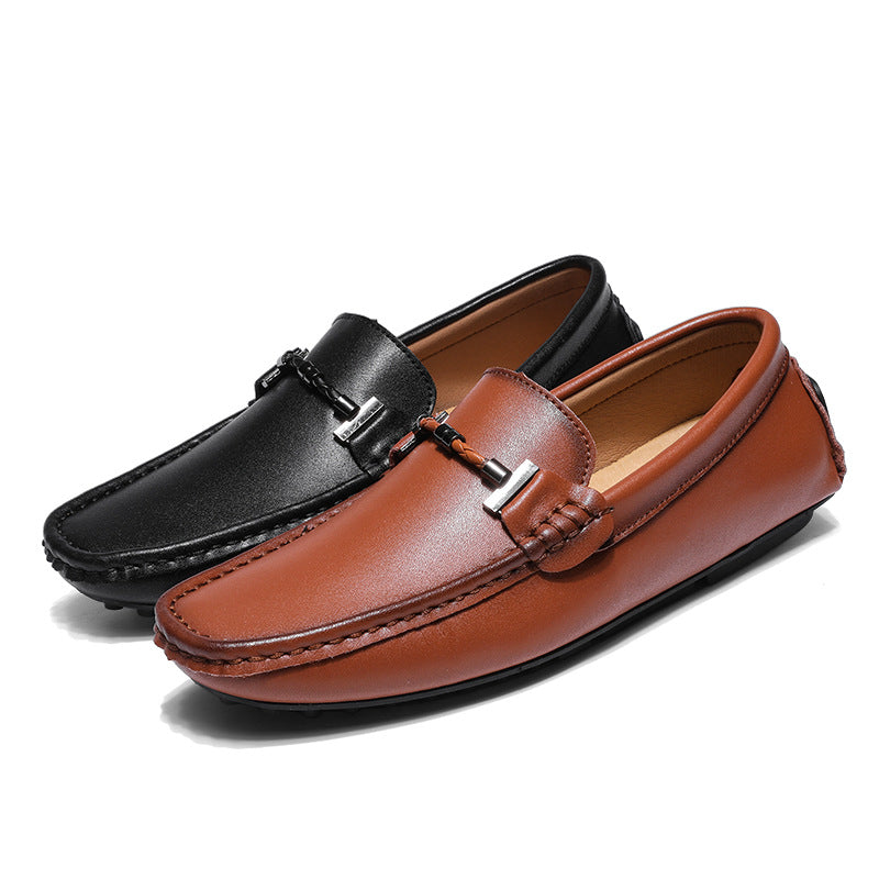 Herre Loafers – Læder Slip-On – Metalspænde – Rund Tå – Skridsikker Sål
