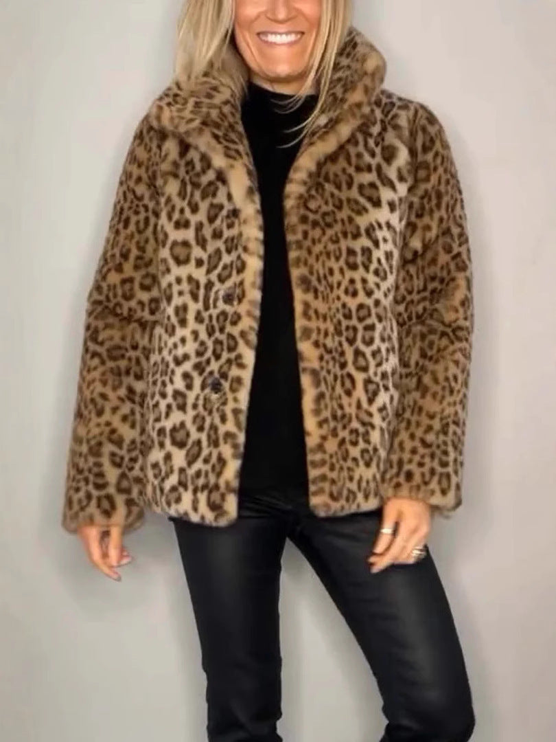 Women's Coat – Oversized Fit – Soft Faux Fur – Leopard Pattern – Casual Style